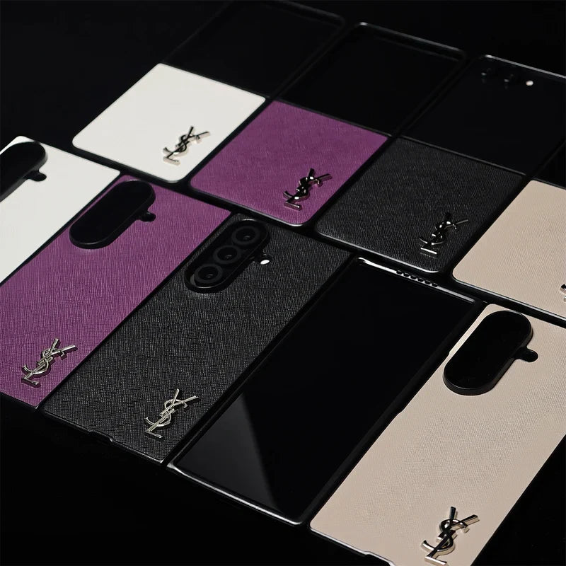 Luxury YSL Leather Case Purple for Samsung Galaxy Z Fold & Z Flip Series