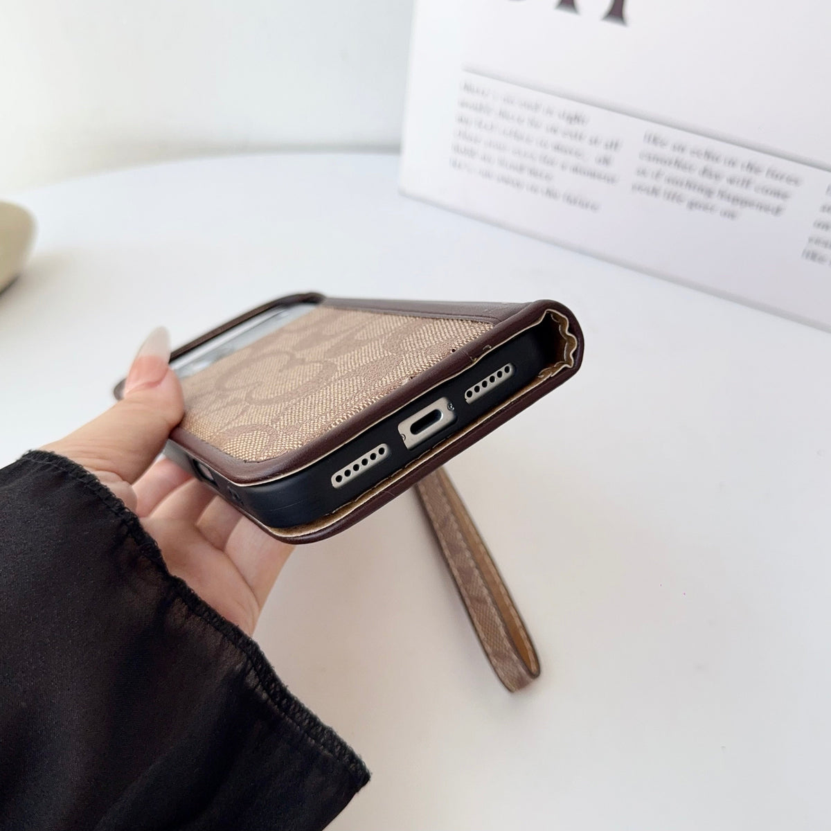 Leather Fold Coach iPhone Case with Wallet and Strap for iPhone 12-18 Pro & Pro Max