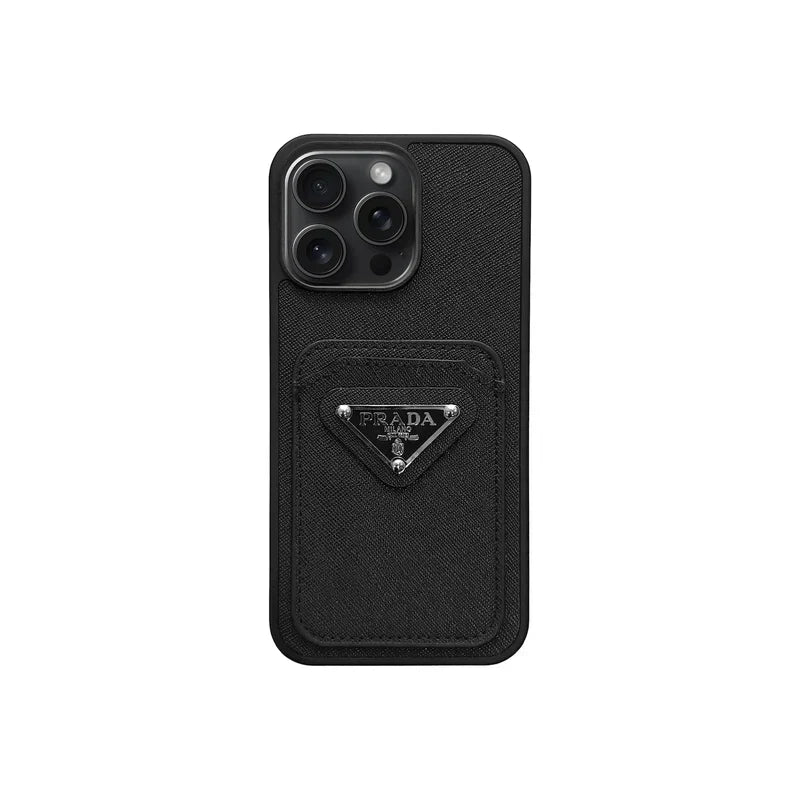 Luxury Saffiano Leather Case with Card Pocket for iPhone 12-18 Pro & Pro Max