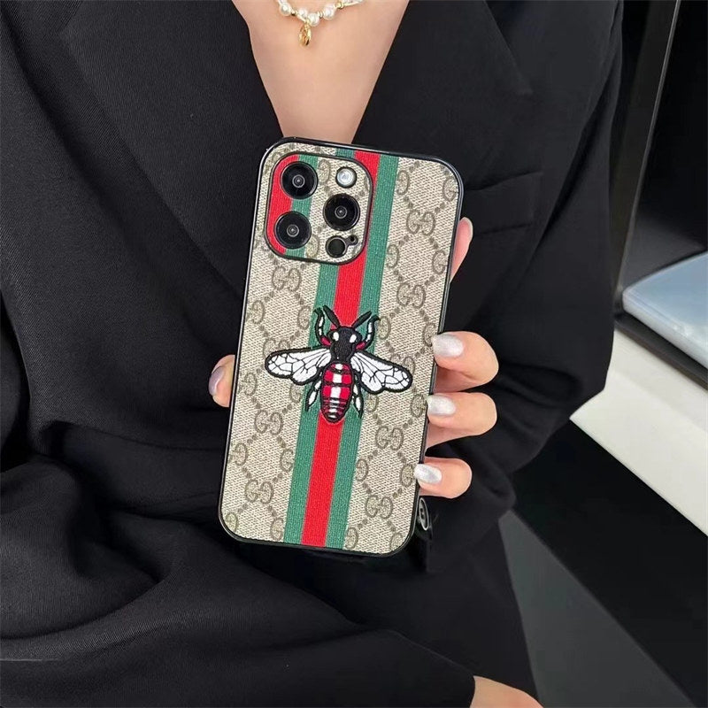 GG Bee or Snake Motif Leather Case for iPhone 12-18 Pro & Pro Max