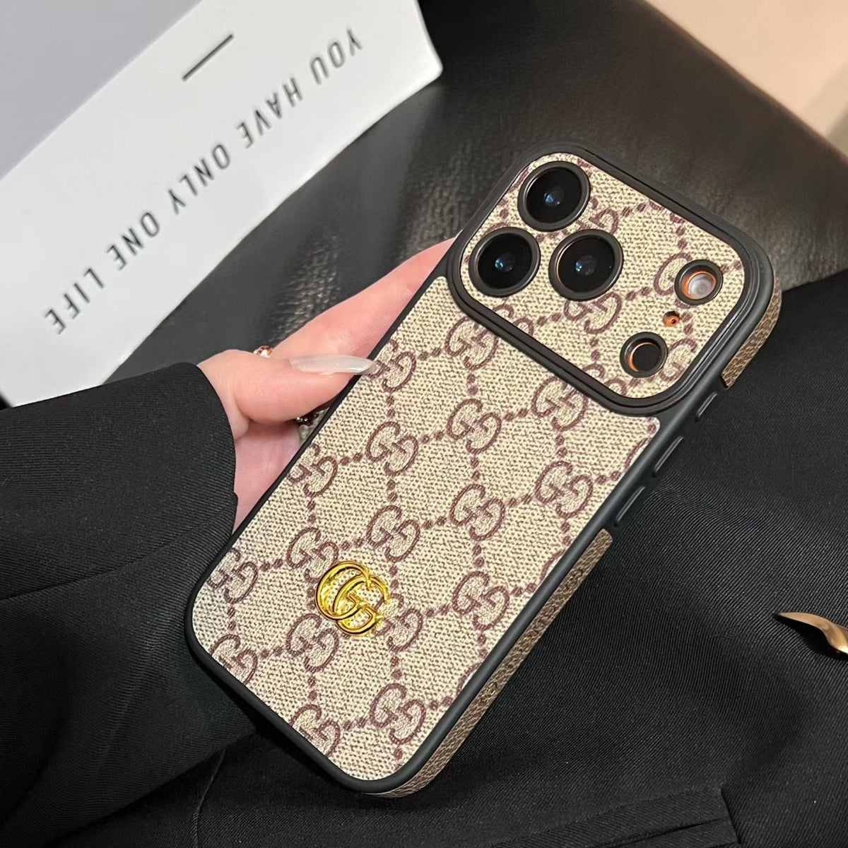 Luxury Monogram Gucci Case with Camera Lens Protection for iPhone 13-18 Pro & Pro Max