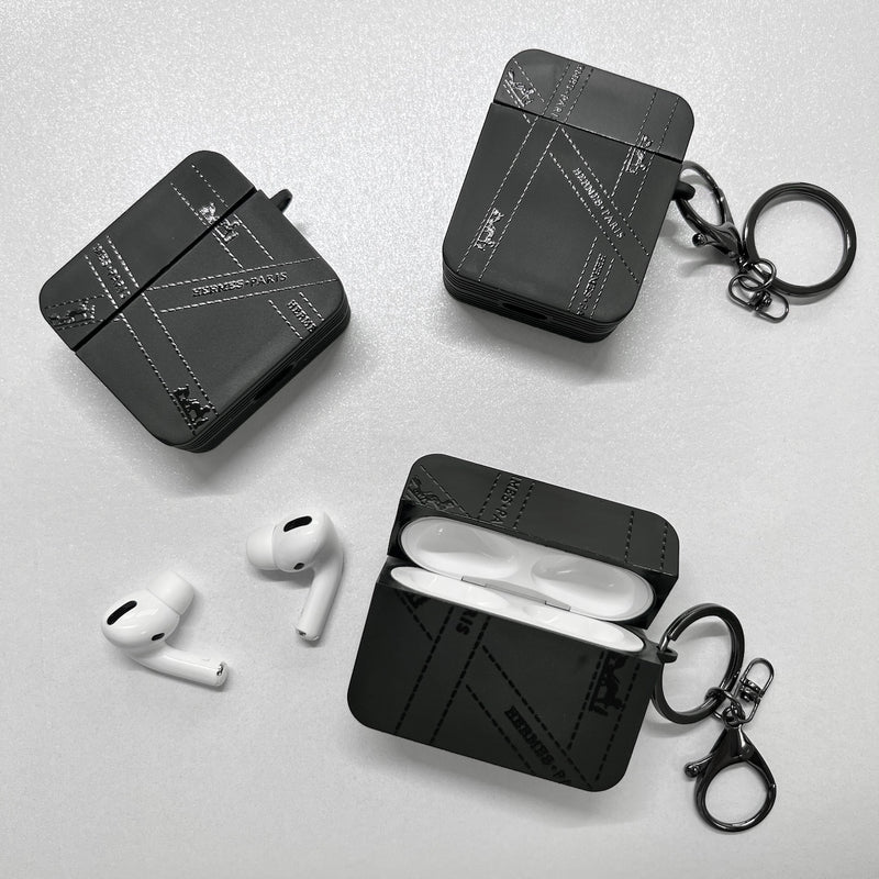 Hermès-Inspired Matte Ribbon Case with Keychain for AirPods Series