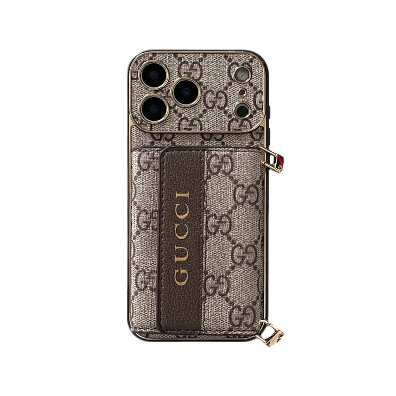 GG Refined Leather Wallet Case with Crossbody Strap for iPhone 12-18 Pro & Pro Max