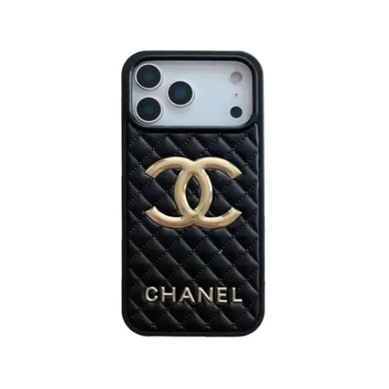 Chanel Premium Quilted Leather Case with CC Emblem for iPhone 13-18 Pro & Pro Max