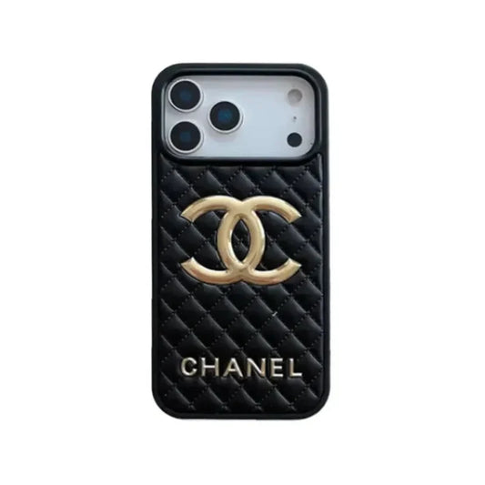 Chanel Premium Quilted Leather Case with CC Emblem for iPhone 13-18 Pro & Pro Max