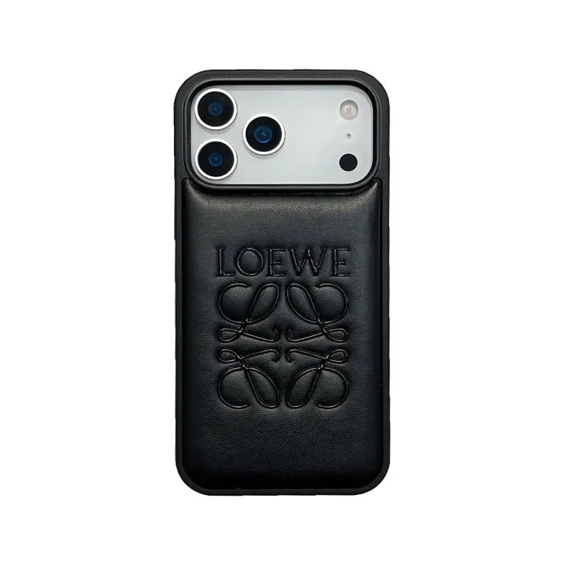 Luxury Loewe-Inspired Leather iPhone Case with Embossed Anagram Logo for iPhone 13-18 Pro & Pro Max