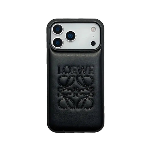 Luxury Loewe-Inspired Leather iPhone Case with Embossed Anagram Logo for iPhone 13-18 Pro & Pro Max