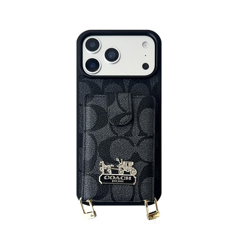 Leather Coach Phone Case with Wallet and Strap for iPhone 12-18 Pro & Pro Max