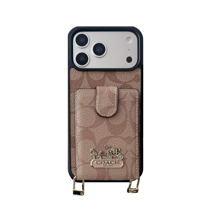 Leather Coach Phone Case with Wallet and Strap for iPhone 12-18 Pro & Pro Max