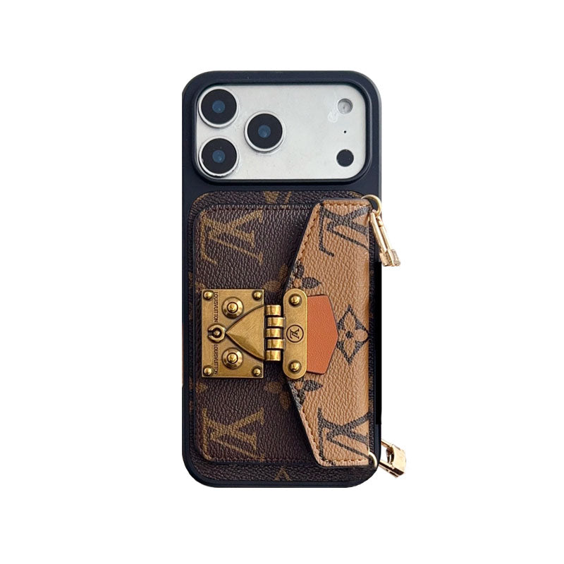 Luxury Louis Vuitton Phone Case with Card Holder and Strap 13-18 Pro & Pro Max