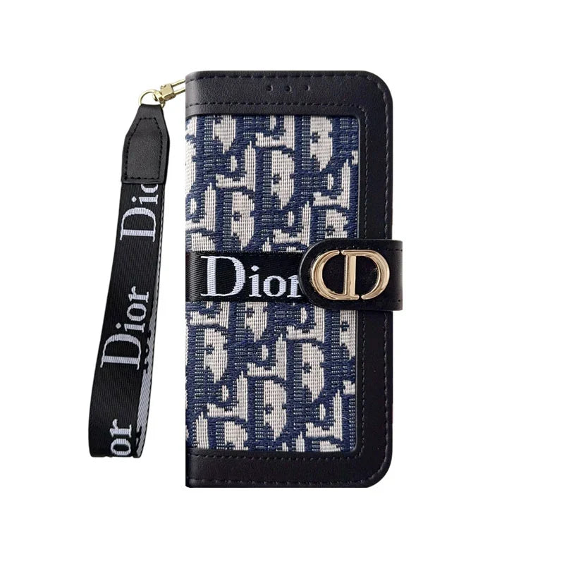 Dior iPhone Case With Card Holder And Wrist Strap For iPhone 12-18 Pro & Pro Max
