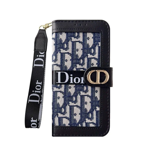 Dior iPhone Case With Card Holder And Wrist Strap For iPhone 12-18 Pro & Pro Max