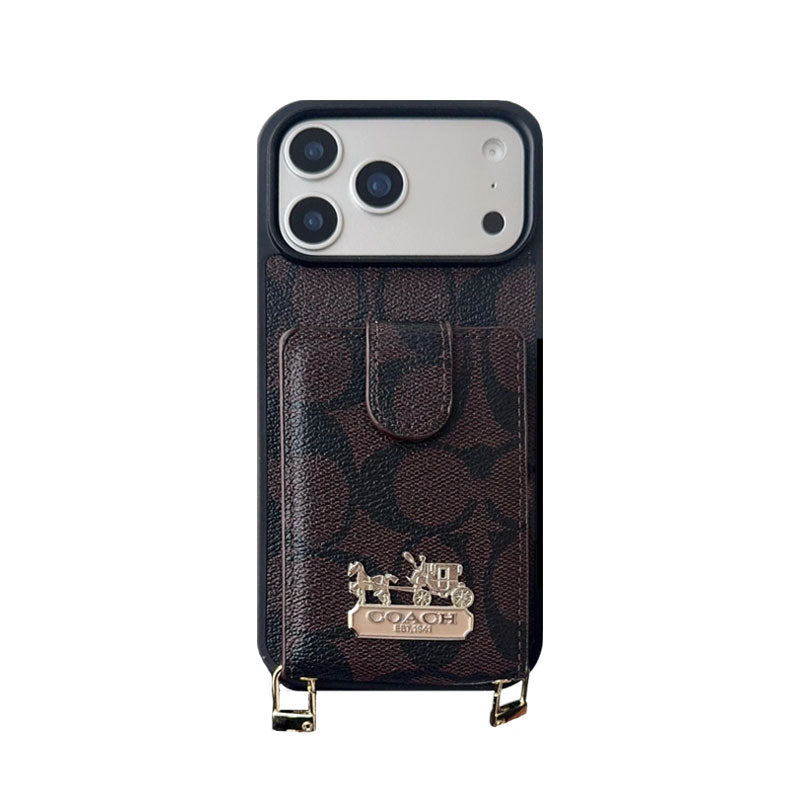 Leather Coach Phone Case with Wallet and Strap for iPhone 12-18 Pro & Pro Max