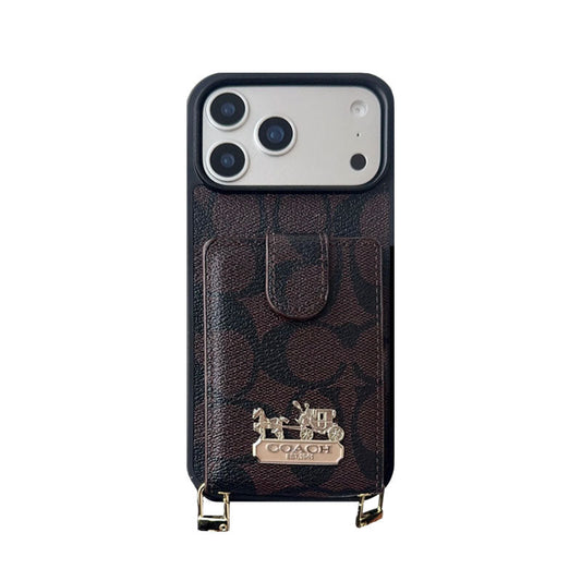 Leather Coach Phone Case with Wallet and Strap for iPhone 12-18 Pro & Pro Max