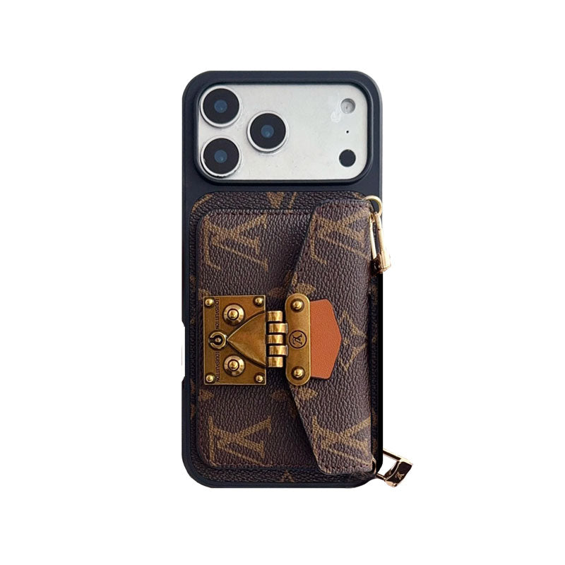 Luxury Louis Vuitton Phone Case with Card Holder and Strap 13-18 Pro & Pro Max