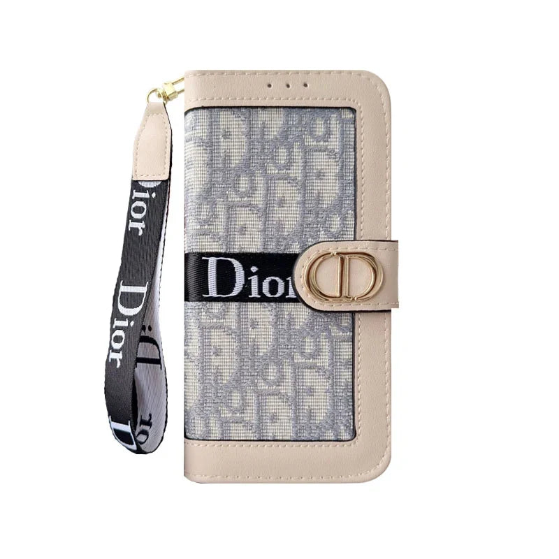 Dior iPhone Case With Card Holder And Wrist Strap For iPhone 12-18 Pro & Pro Max