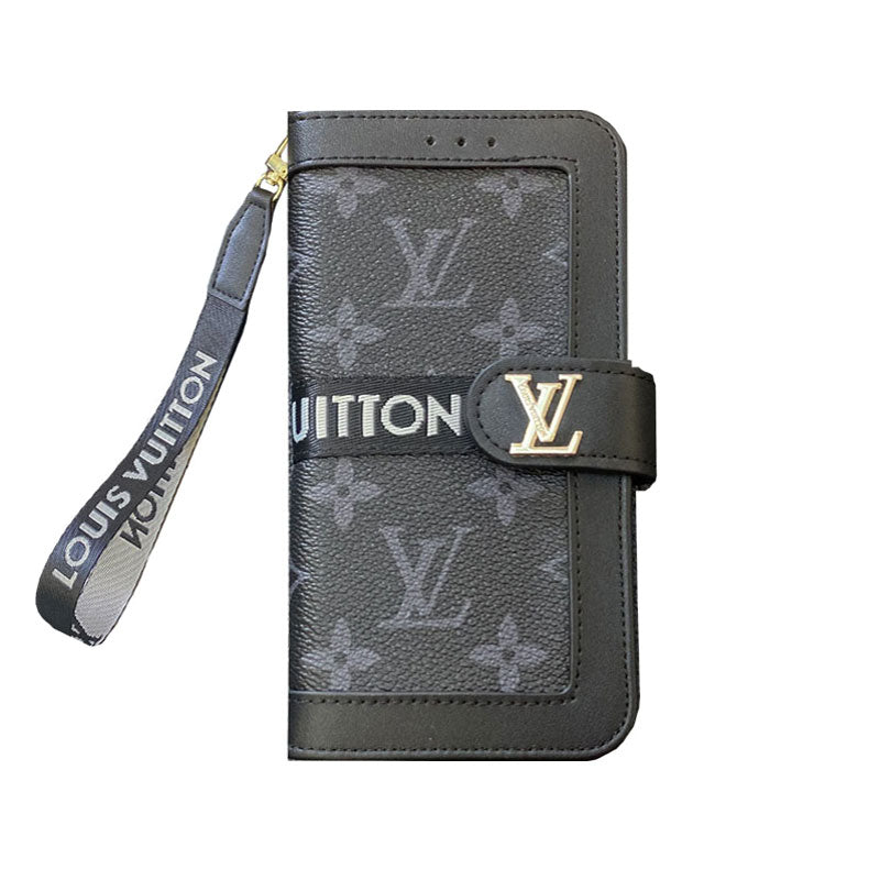 Leather Flip Monogram iPhone Case With Card Holder And Strap For iPhone 12-18 Pro & Pro Max