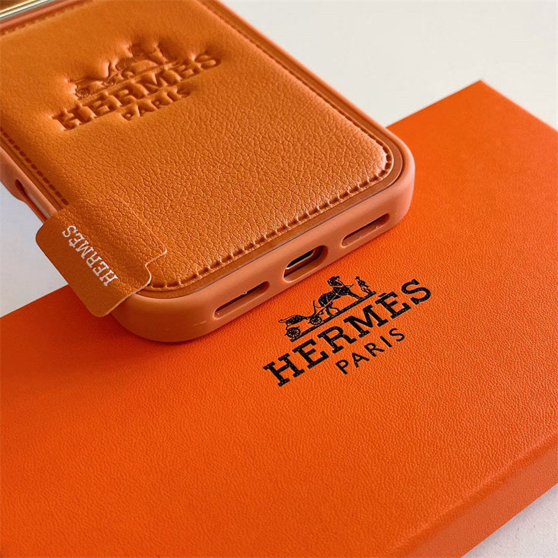 HRMS Two-Tone Leather Case with Stamped Logo for iPhone 13-18 Pro & Pro Max