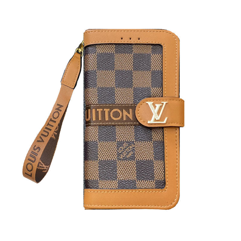 Leather Flip Monogram iPhone Case With Card Holder And Strap For iPhone 12-18 Pro & Pro Max