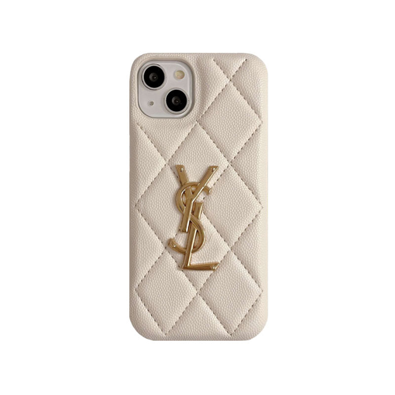 Luxury YSL Leather Phone Case for iPhone 12-18 Pro & Pro Max