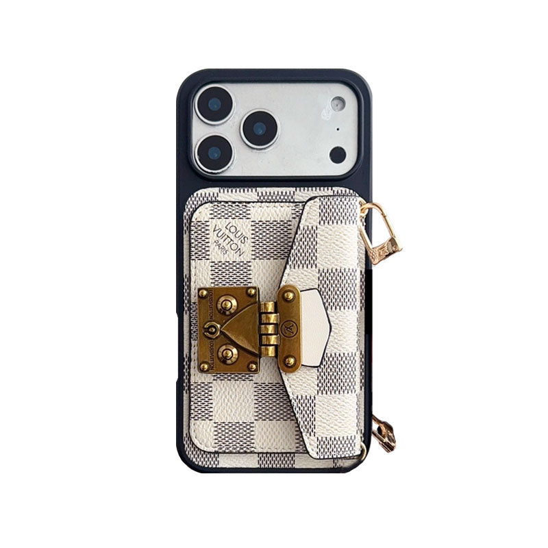 Luxury Louis Vuitton Phone Case with Card Holder and Strap 13-18 Pro & Pro Max