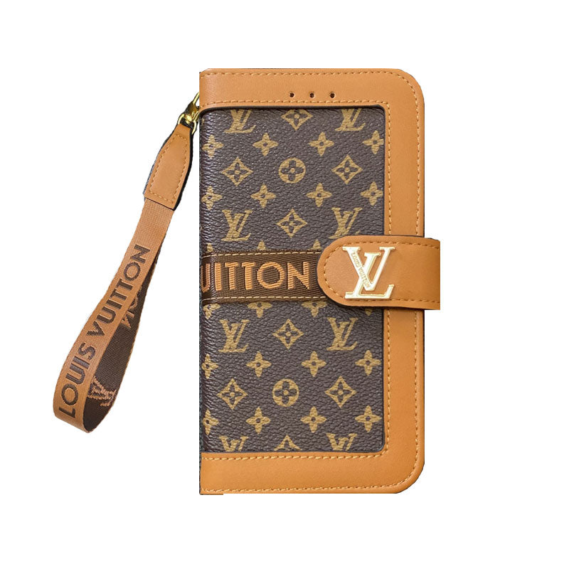 Leather Flip Monogram iPhone Case With Card Holder And Strap For iPhone 12-18 Pro & Pro Max