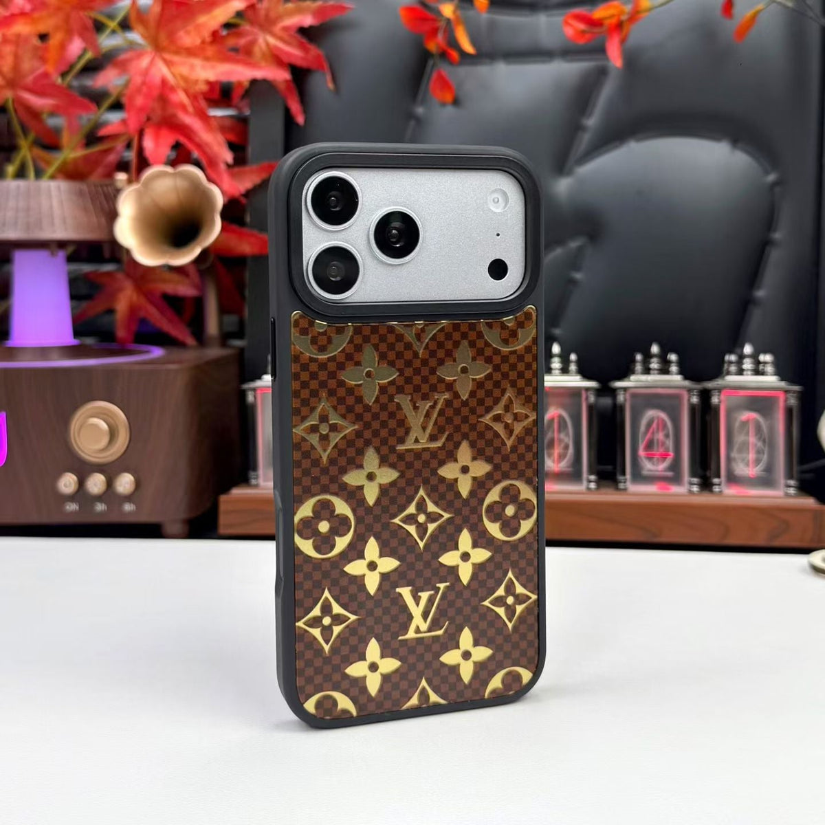 Luxury Metallic Foil LV Monogram Phone Case for iPhone 12-18 Pro & Pro Max
