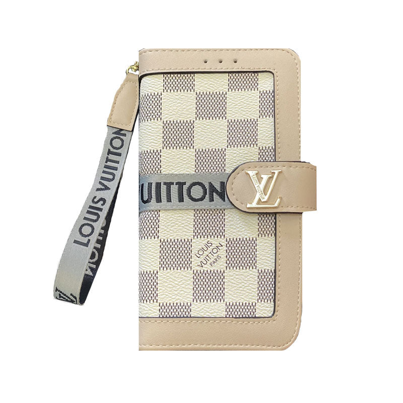 Leather Flip Monogram iPhone Case With Card Holder And Strap For iPhone 12-18 Pro & Pro Max