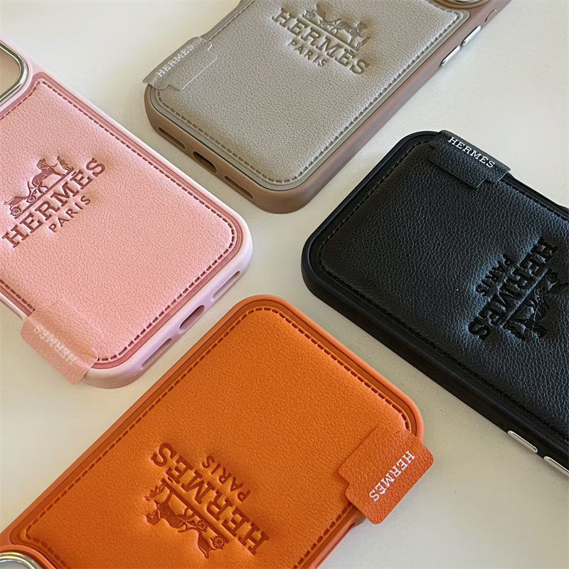 HRMS Two-Tone Leather Case with Stamped Logo for iPhone 13-18 Pro & Pro Max