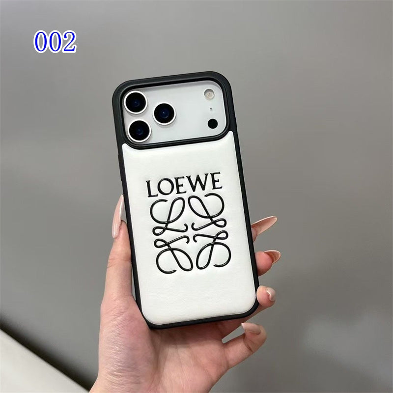 Luxury Loewe-Inspired Leather iPhone Case with Embossed Anagram Logo for iPhone 13-18 Pro & Pro Max