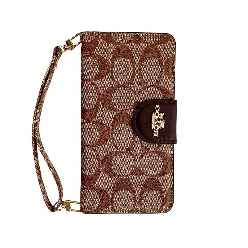Luxury Leather Coach iPhone Case with Flip Wallet for iPhone 12-18 Pro & Pro Max