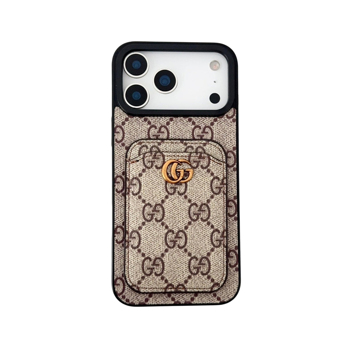 GG Supreme Canvas Card Holder Leather Case for iPhone 12-18 Pro & Pro Max