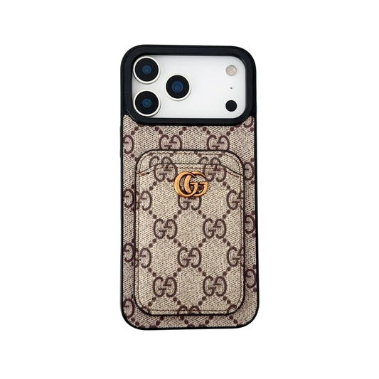 GG Supreme Canvas Card Holder Leather Case for iPhone 12-18 Pro & Pro Max