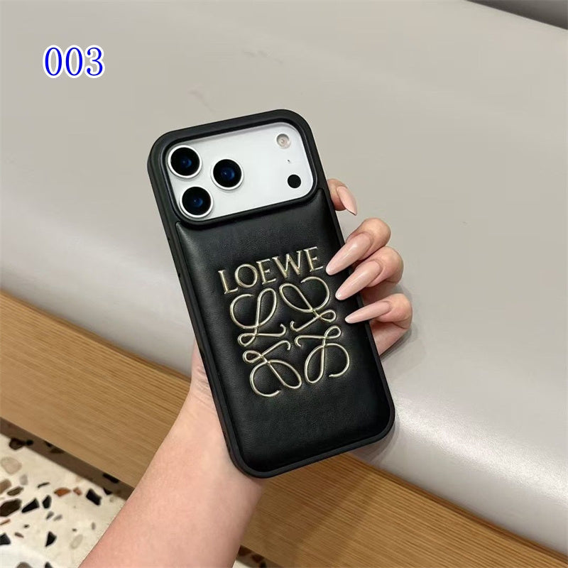 Luxury Loewe-Inspired Leather iPhone Case with Embossed Anagram Logo for iPhone 13-18 Pro & Pro Max