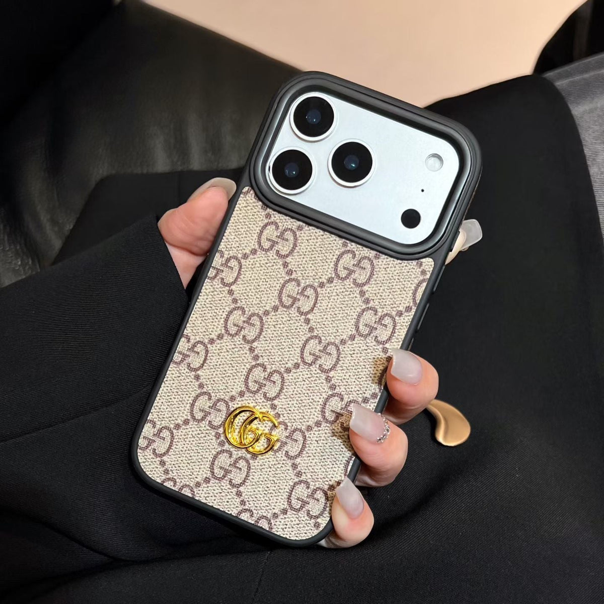 GG Leather Case with Interchangeable Lens Frame for iPhone 13-18 Pro & Pro Max