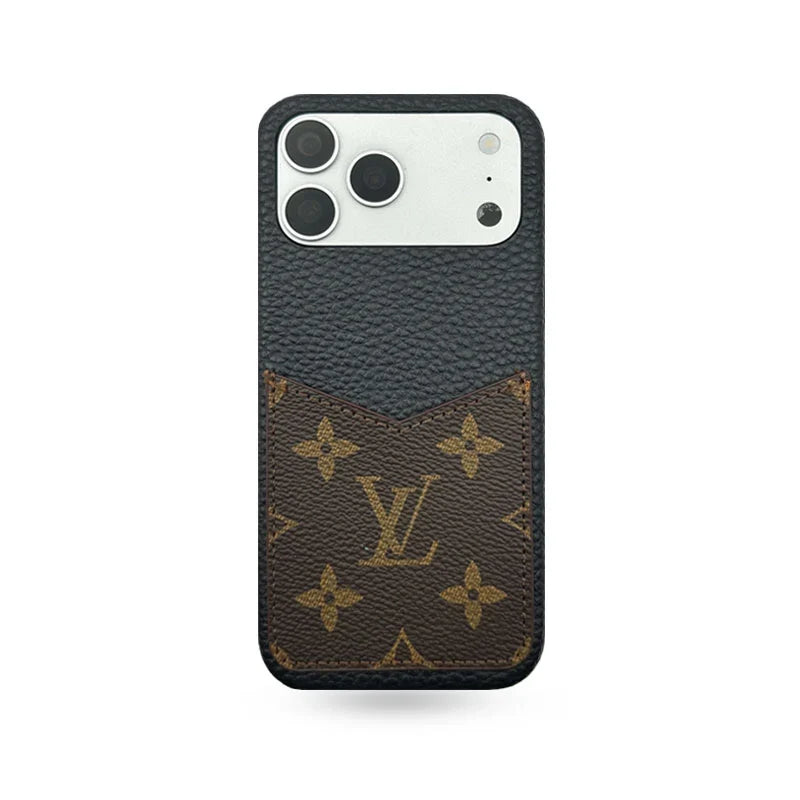 LV Leather Phone Case with Card Slot Case for iPhone 12-18 Pro & Pro Max