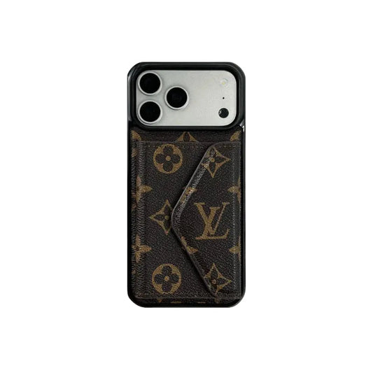 Classic Leather Monogram iPhone Case with Wallet Big Printing for iPhone 12-18 Pro & Pro Max