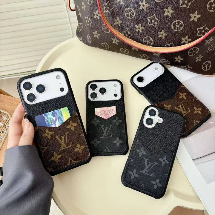LV Leather Phone Case with Card Slot Case for iPhone 12-18 Pro & Pro Max