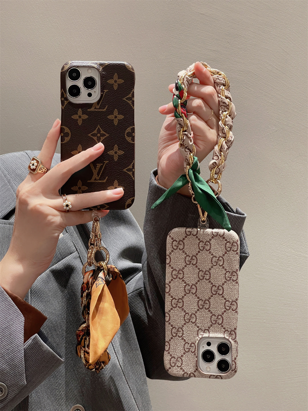 LUXURY CANVAS APPLE IPHONE CASE DETACHABLE SILK SCARF WRISTBAND Roxy New 2