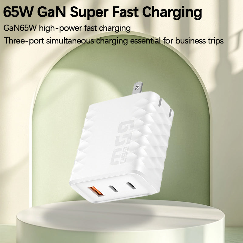 65W GaN Super Fast Charger - 3-Port Mini Power Brick
