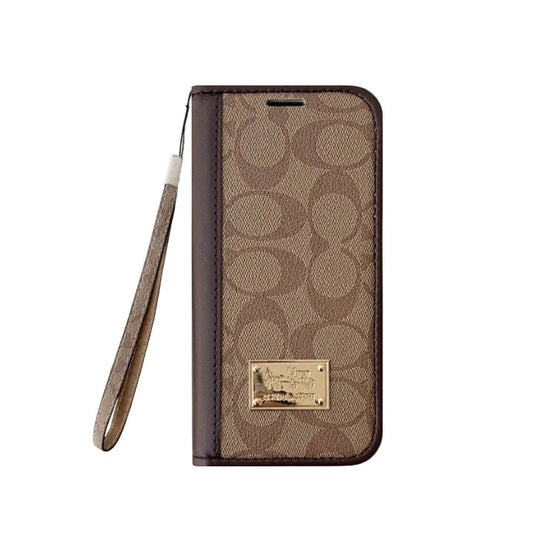 Leather Fold Coach iPhone Case with Wallet and Strap for iPhone 12-18 Pro & Pro Max