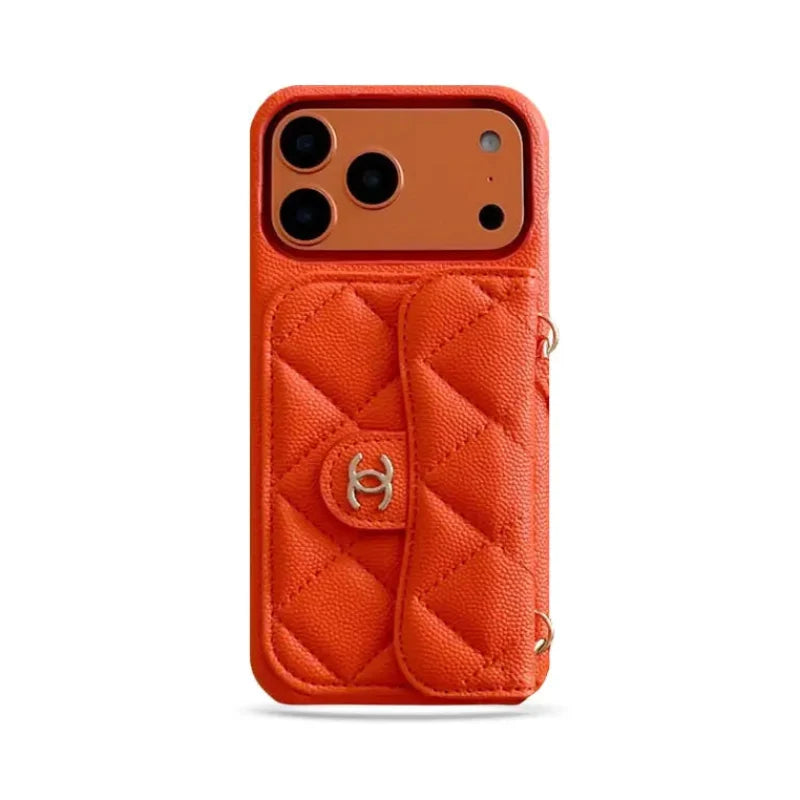 CHN Quilted Caviar Leather Case with Flap Pocket for iPhone 12-18 Pro & Pro Max