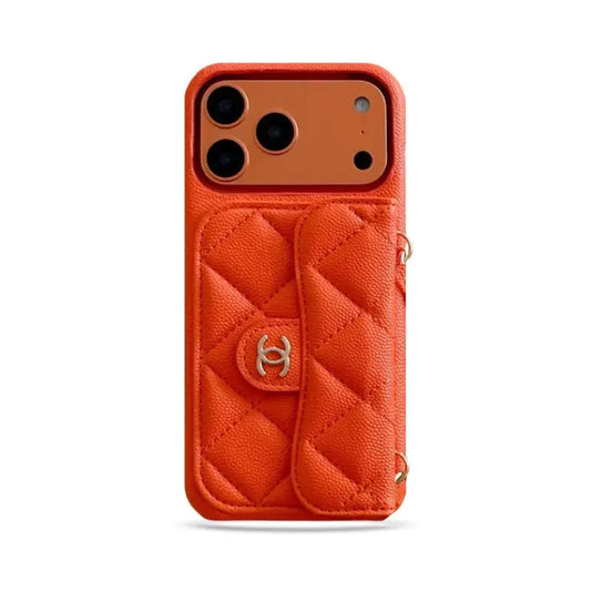 CHN Quilted Caviar Leather Case with Flap Pocket for iPhone 12-18 Pro & Pro Max