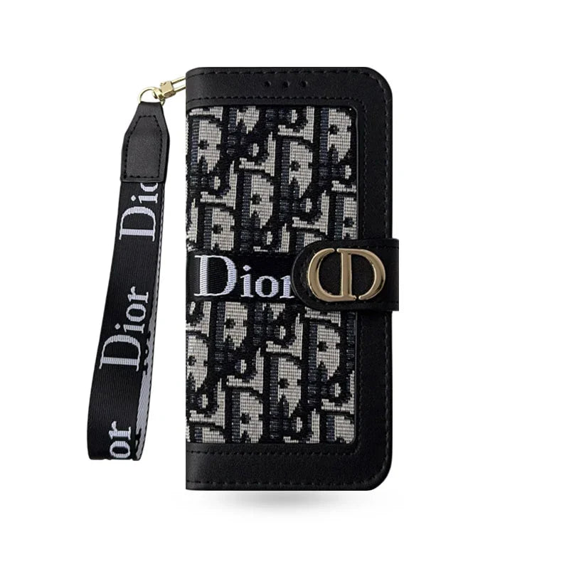 Dior iPhone Case With Card Holder And Wrist Strap For iPhone 12-18 Pro & Pro Max