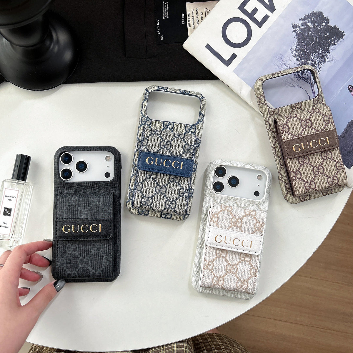 GG Stylish Leather Card Holder Case for iPhone 12-18 Pro & Pro Max