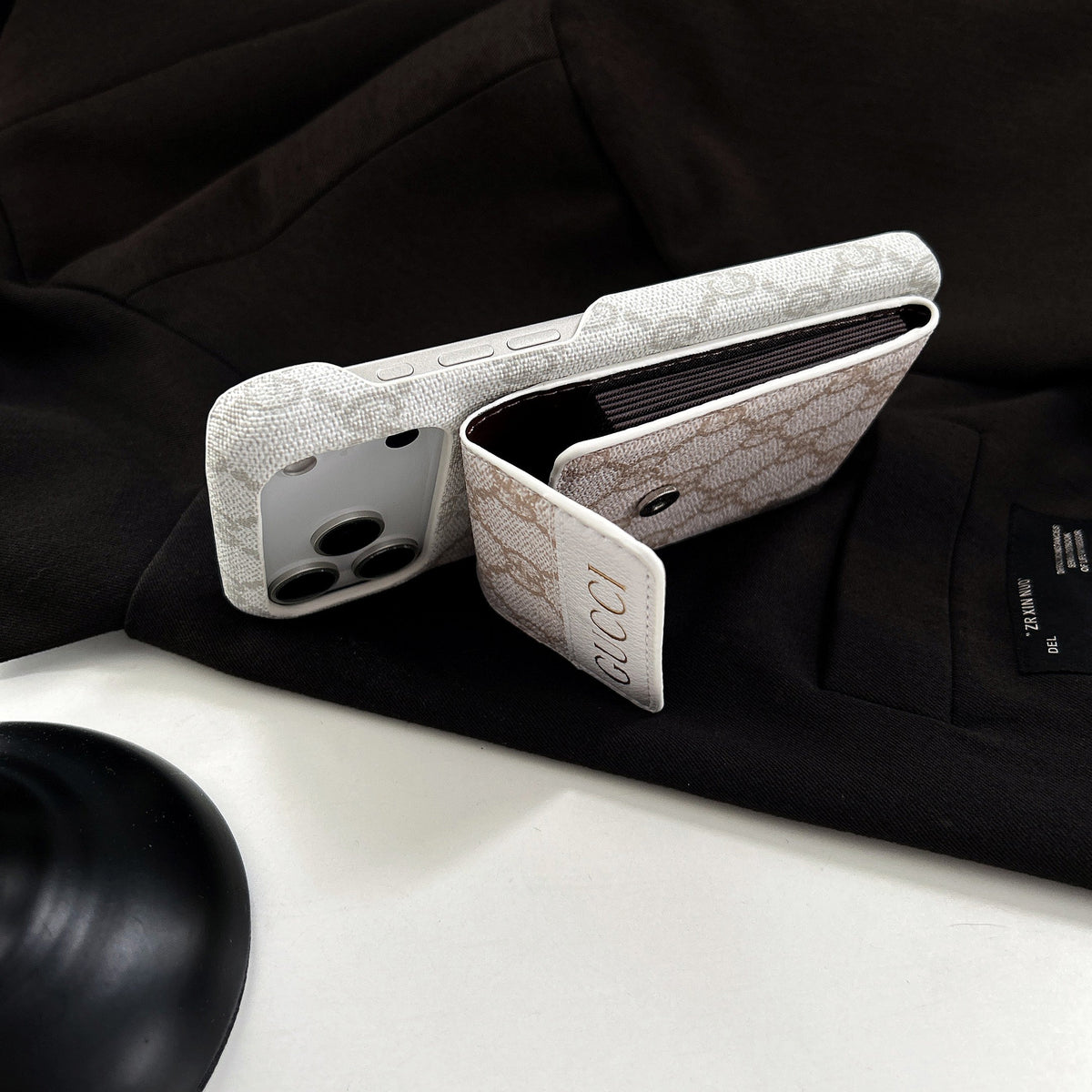 GG Stylish Leather Card Holder Case for iPhone 12-18 Pro & Pro Max