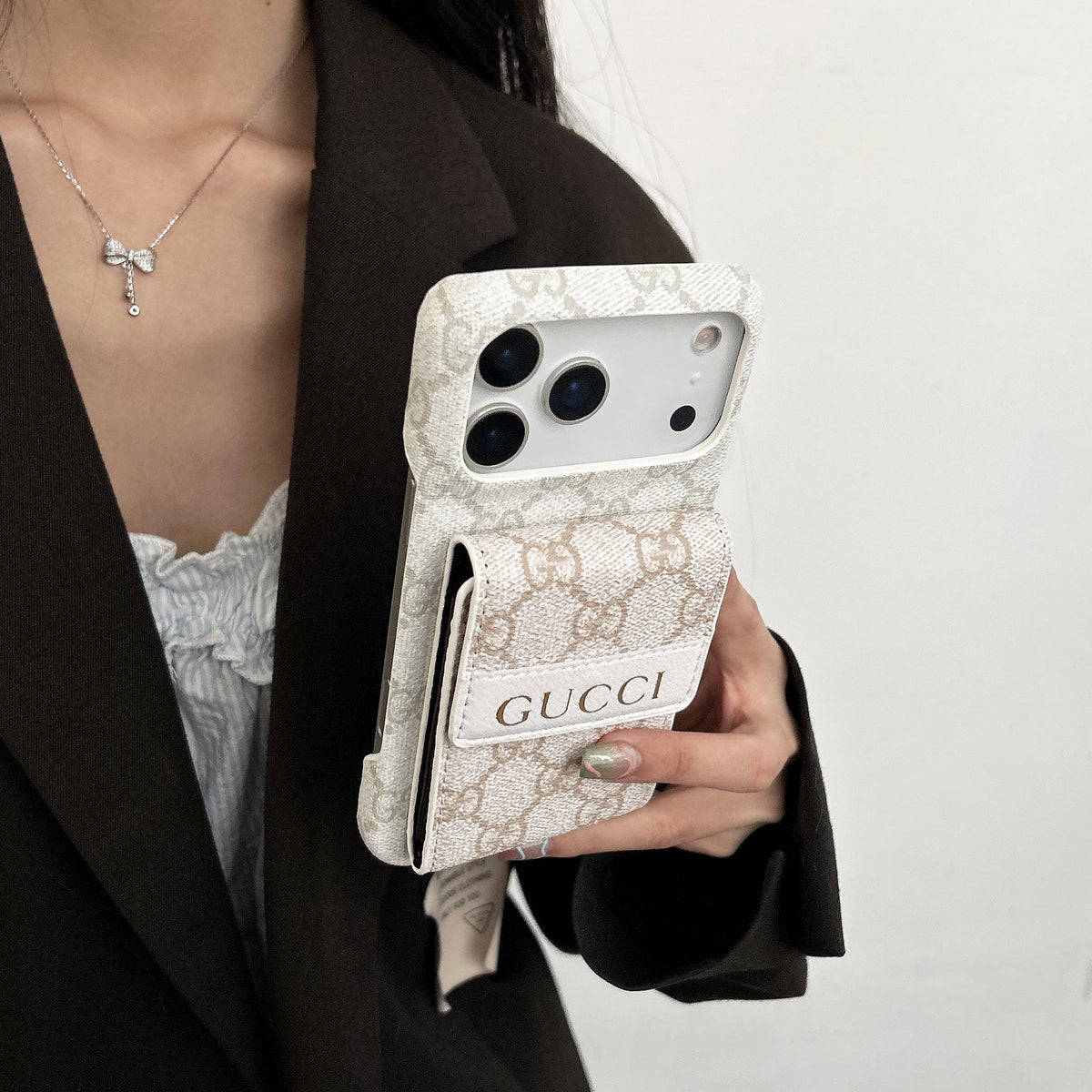 GG Stylish Leather Card Holder Case for iPhone 12-18 Pro & Pro Max