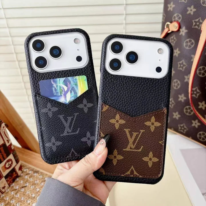 LV Leather Phone Case with Card Slot Case for iPhone 12-18 Pro & Pro Max