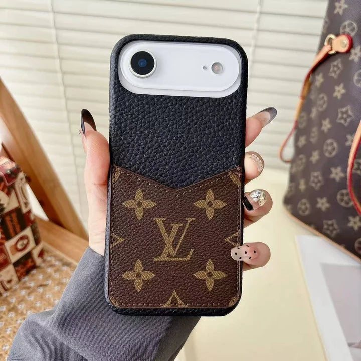 LV Leather Phone Case with Card Slot Case for iPhone 12-18 Pro & Pro Max