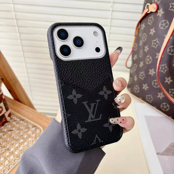 LV Leather Phone Case with Card Slot Case for iPhone 12-18 Pro & Pro Max